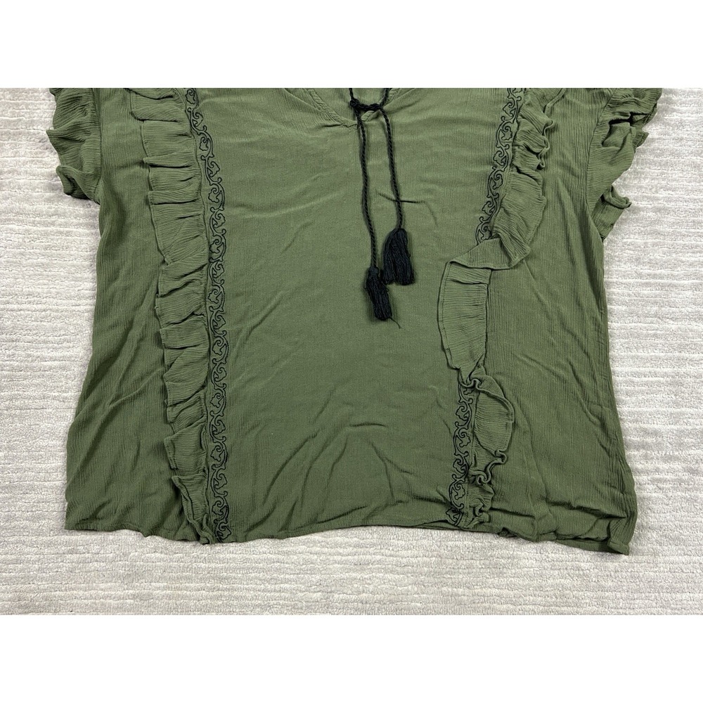 a.n.a A New Approach Top Womens XL Green Short Sleeve Blouse Ruffle - Picture 3 of 11